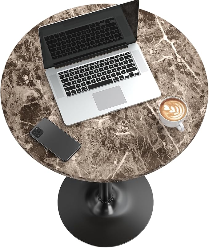 Furmax Bistro Pub Table Round Bar Height Cocktail Table for Home Bar, Round Bar Tables for Party, Dining Room, Living Room and Wedding, Metal Base MDF Top Obsidian, 40.6 Inch Height (4, Faux Marble)