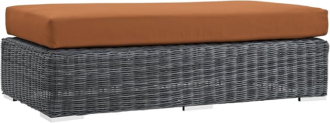Modway Summon Wicker Rattan Outdoor Patio Sunbrella® Fabric Rectangle Ottoman in Canvas Tuscan
