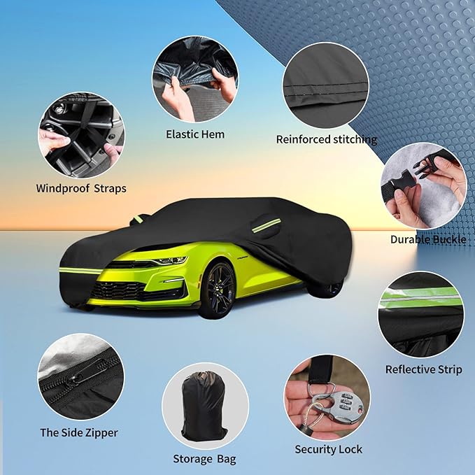 Waterproof Car Covers for 2010-2023 Chevy Camaro(Black) Custom Heavy Duty Waterproof All Weather Protection Outdoor