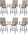 MFSTUDIO Outdoor Bar Stools Set of 6, Swivel Bar Height Patio Chairs Outdoor Barstools High Top Patio Swivel Bar Chairs, Breathable Textilene