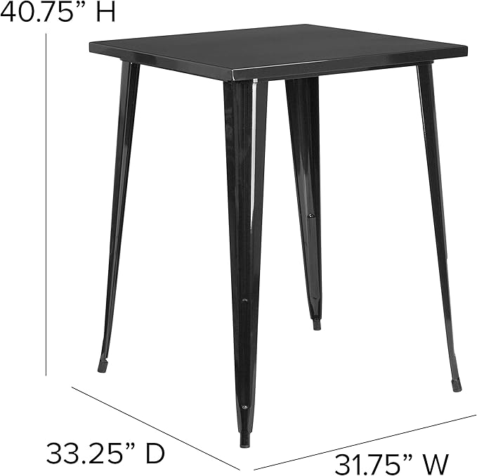 EMMA + OLIVER Commercial Grade 31.5" Square Black Metal Indoor-Outdoor Bar Height Table