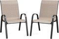 Patio Dining Chairs Set of 2, Outdoor Stackable Chairs, Breathable Seat and Alloy Steel Frame Fit for Backyard,Garden,Porch, Lawn，Poolside (Light Brown)