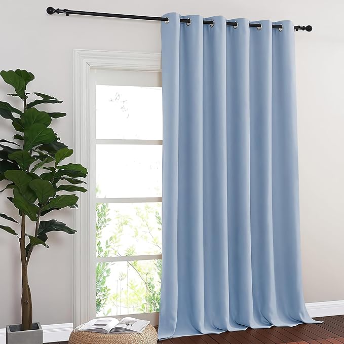 NICETOWN Room Divider Curtain 132 Inches Long, Wide Blackout Sliding Door Curtain for Bedroom, Room Darkening Privacy Window Curtain for Patio Door (1 Panel Set, Vintage Blue, 80 x 132 Inch)