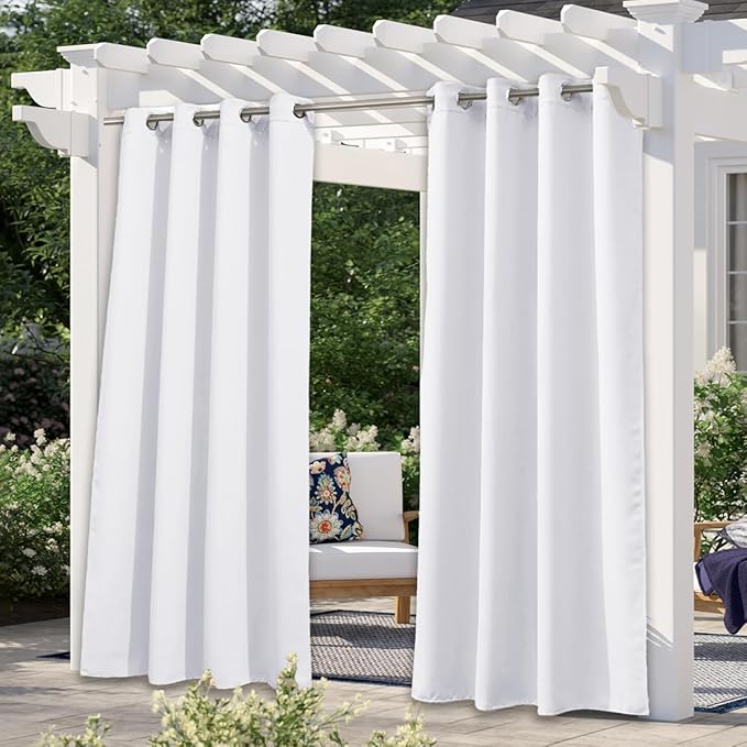 NICETOWN Waterproof Outdoor Curtain 84 inches Long, Sun Blocking Thermal Insulated Shade Weatherproof Privacy Curtain for Porch/Pergola/Garden, 1 Panel, W52 x L84 inch, Pure White