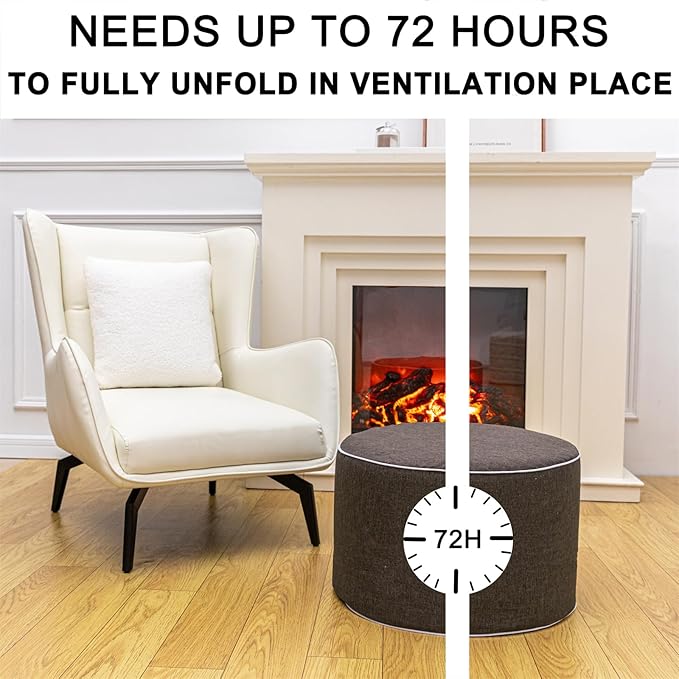 Asuprui Outdoor Indoor Foam Stuffed Ottoman Waterproof Round Ottoman Footrest Stool Diameter 20x Height 12 Inches Boho Foot Rest for Patio Living Room Porch Outdoor Seating Garden Camping Dark Coffee