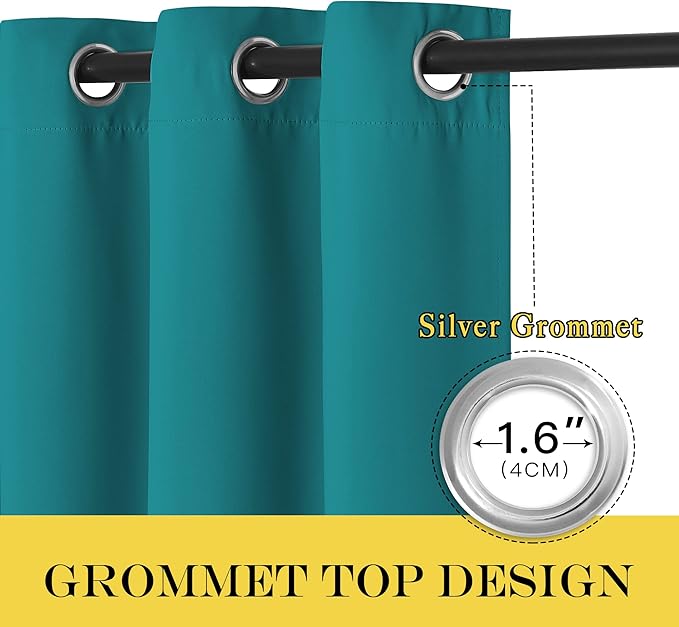 NICETOWN Blackout Curtains 120 inch Length for Sliding Glass Door, Grommet Thermal Insulated Room Darkening Sound Reducing Drapes for Room Divider, 1 Panel, W52 x L120, Peacock Teal