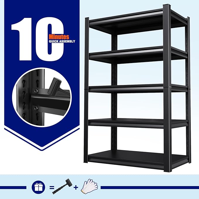 71"H-35"W Garage Shelving Heavy Duty Storage Shelves, Metal Adjustable Shelving Unit, Utility Garage Organizer Shelf for Basement, Pantry, Kitchen, Warehouse,15.7"D x 35.4"W x 71.2"H, Black