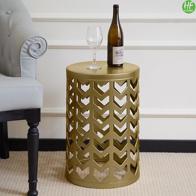 Nesting Side Table Set of 3 Decorative Round Garden Stools for Indoor Outdoor Heavy Duty Metal Frame Side Table Nightstands Modern End Table Plant Stand, Glossy Golden