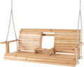 Tangkula 2 Person Hanging Porch Swing, Outdoor Bench Swing with Adjustable Chains, Foldable Cup Holders, High Back, Cozy Armrests, Wooden Hanging Swing Chair for Backyard Deck Garden Natural