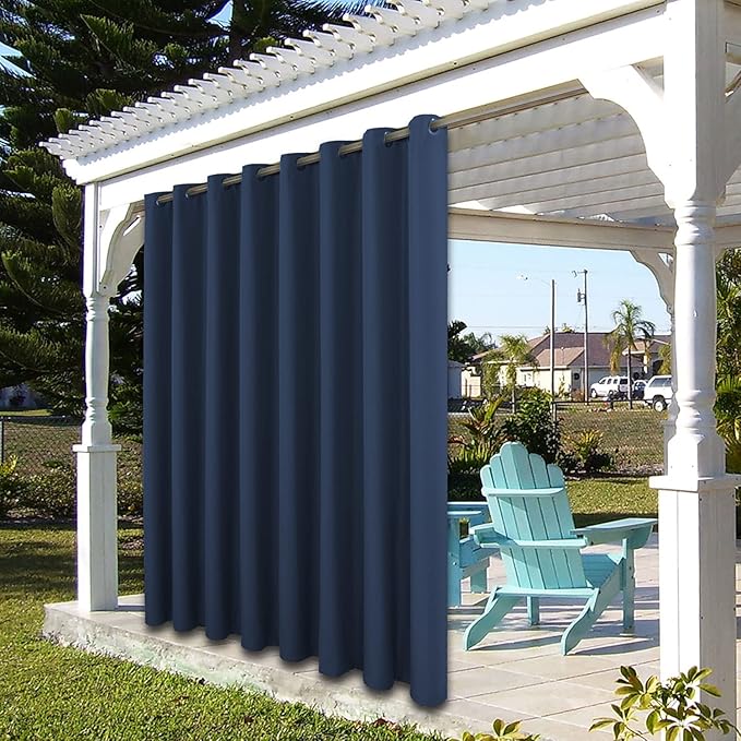 BONZER Outdoor Curtains for Patio Waterproof Thick Privacy Wide Grommet Light Filtering Outside Curtains for Porch Pergola Gazebo Deck, 1 Panel, 110W x 95L inch, Navy