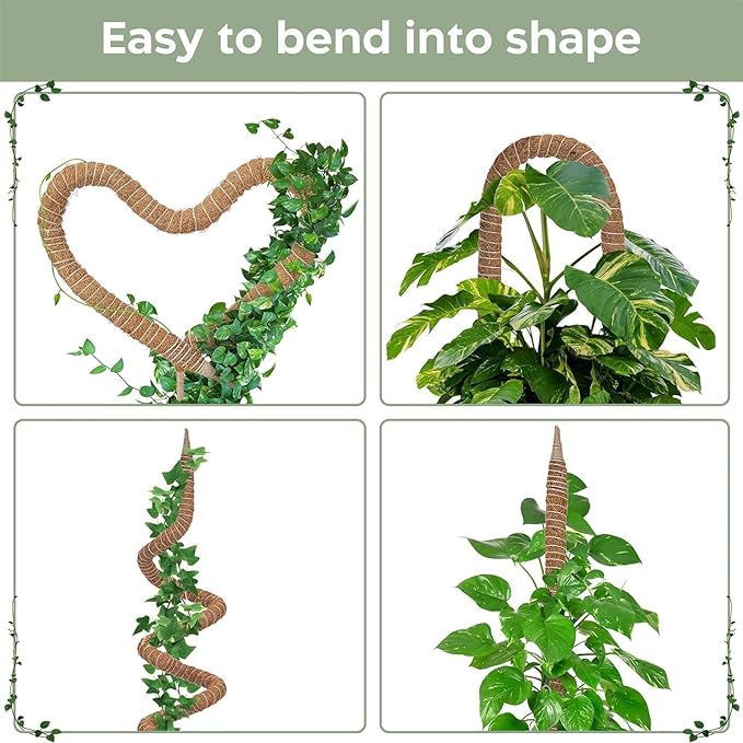 4 Pack 48'' Bendable Moss Pole Monstera Plant Support for Climbing Indoor Plants - Stakes for Potted Climbers - Tall Sticks Indoor Trellis for Houseplants - Accessories for Monstera Pot