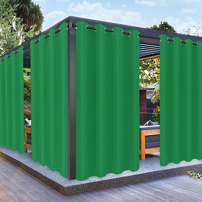 PureFit Outdoor Curtains for Patio Waterproof Weatherproof, UV and Fade Resistant Outside Curtains for Gazebo, Front Porch, Pergola, Sun Blocking Privacy Curtain, 52W x 108L inch, 1 Panel, Green