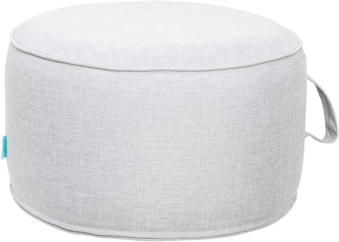 QILLOWAY Indoor/Outdoor Inflatable Stool,Round Ottoman,All Weather Foot Rest for Camping or Home,Silver/Grey