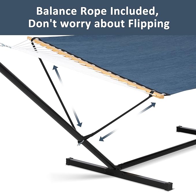 SUNCREAT Hammocks for Outside with Stand, Quick Dry Two Person Hammock with Head Pillow, 450 lbs Capacity, Navy