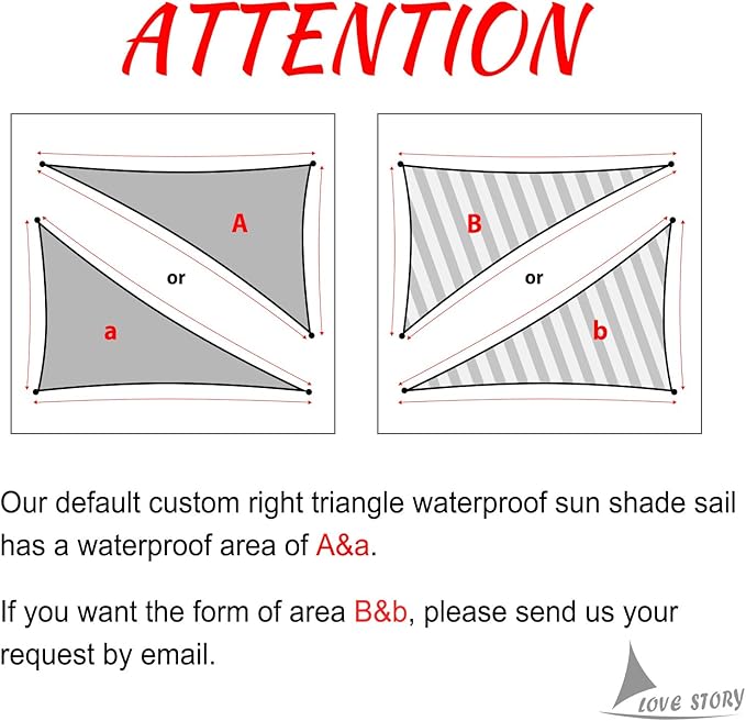 LOVE STORY Right Triangle 12'x15'x19.2' Waterproof Sun Shade Sail Canopy UV Block for Outdoor Patio Backyard Carport,Turquoise Blue(We Make Custom Size)