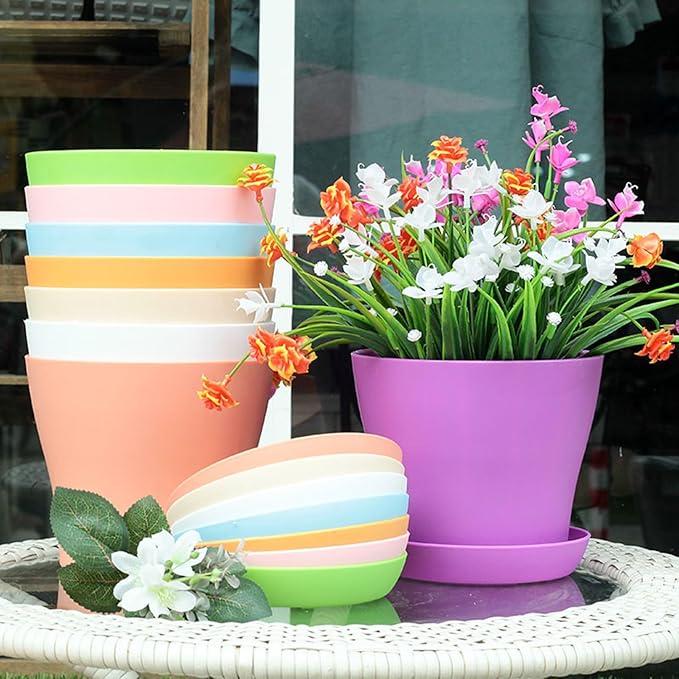 Tergy 20 Pack 7 Inch Plant Pots Bulk Small Plastic Planters Pots with Drainage Holes Flower Pot for Succulent, Cactus, Herb, African Violet