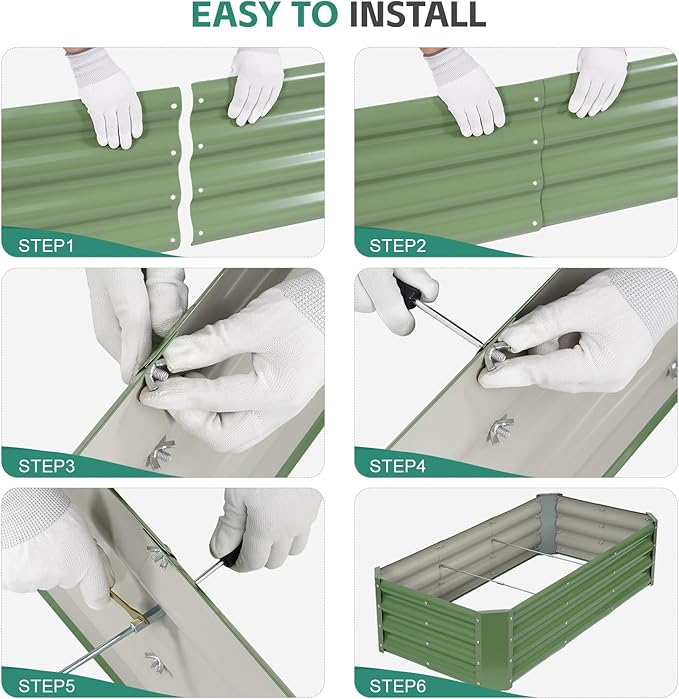 Galvanized Raised Garden Bed - 4x2x1ft Metal Garden Planter Box Outdoor | Steel Raised Bed Kit with Bracing Rods, Gloves for Gardening Vegetables Fruits and Flowers (Oliver Green)