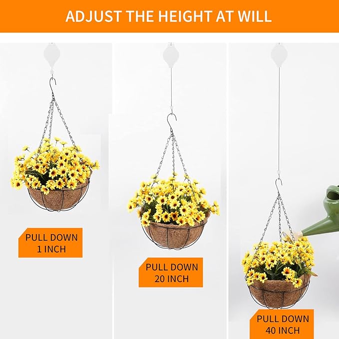 6PCS Retractable Plant Pulley Hanger - Adjustable Height Hook for Hanging Flower Baskets, Pots & Bird Feeders(6Pcs-White)