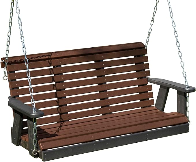Poly Lumber Wood 4FT Porch Swing Amish Craftsmandship Made in USA HDPE with No wood fibers and 1000 lbs Limit. Stainless Steel Hardware.Signature Rollback design for Patio Outdoor Backyard Garden Park