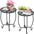 2 Pack 14Inch Outdoor Side Tables for Patio, Weather Resistant Steel Patio Side Table, Small Round Outdoor End Table Metal Side Table for Patio Yard Balcony Garden Black (Flowers)