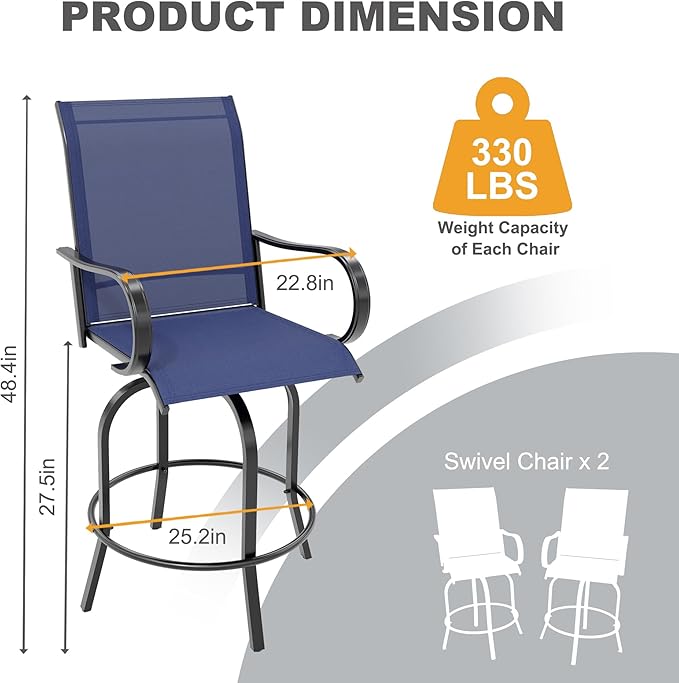 GarveeLife 4 Piece Outdoor Swivel Bar Chairs, Patio High Swivel Bar Stools, All Weather High Back and Armrest Patio Chairs, Outdoor Rotating BarChair Counter Height for Deck Lawn Garden Backyard