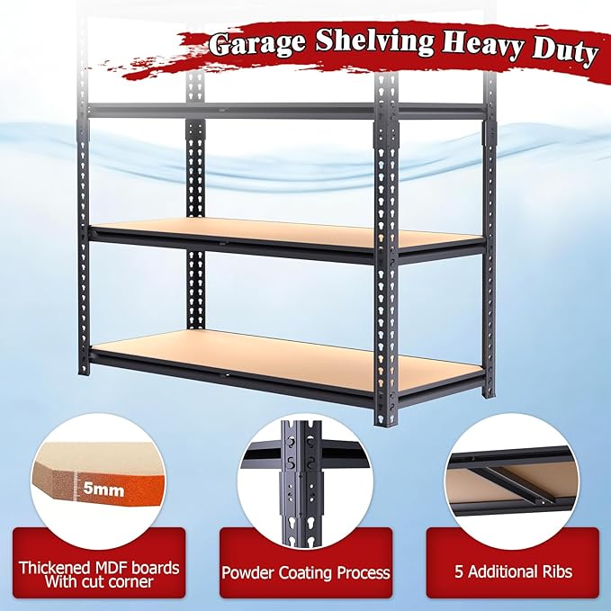 72" H Storage Shelves,Storage Shelves Heavy Duty,2400LBS Metal Shelving Units,Adjustable Garage Shelving Heavy Duty for Garage Storage,Warehouse,16"x35.5"x72",2 Pack