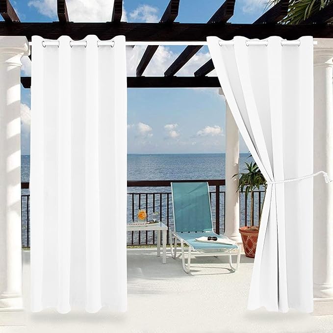 DIVA EN CAMINO DEC Outdoor Patio Curtain Waterproof Darkening Thermal Insulated Indoor Curtains for Bedroom, Porch, Living Room, Pergola, Cabana, W52 x L95, Pure White, Set of 2 Panels
