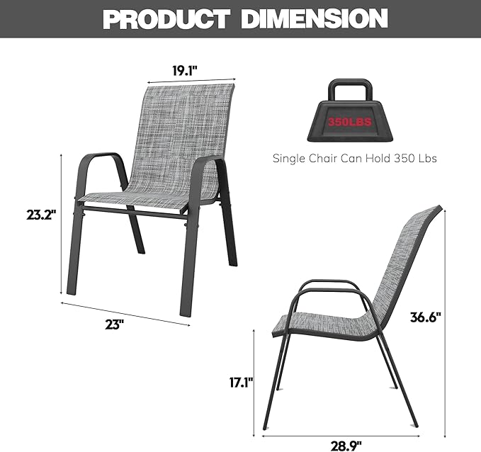 Patio Chairs Set of 6, Stackable Outdoor Dining Chairs for All Weather Textilene Fabric & Metal Frame, Outdoor Chairs Set for Backyard Deck Garden