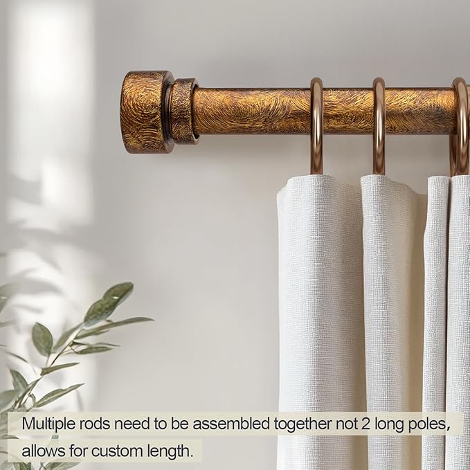 Retro Gold Curtain Rods for Windows 72 to 144 Inches Adjustable Length Heavy Duty 1" Diameter Window Curtain Rod with Decorative Finials for Outdoor Bedroom Kitchen Living Room Farmhouse