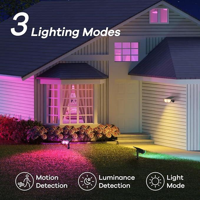 Linkind Smart Solar Lights Outdoor SL5 with Motion Sensor, APP Control Color Changing Solar Spot Lights Outdoor, St. Patrick's Day Decorations, IP65 Landscape Lighting for Yard, Garden, Path(2 Pack)