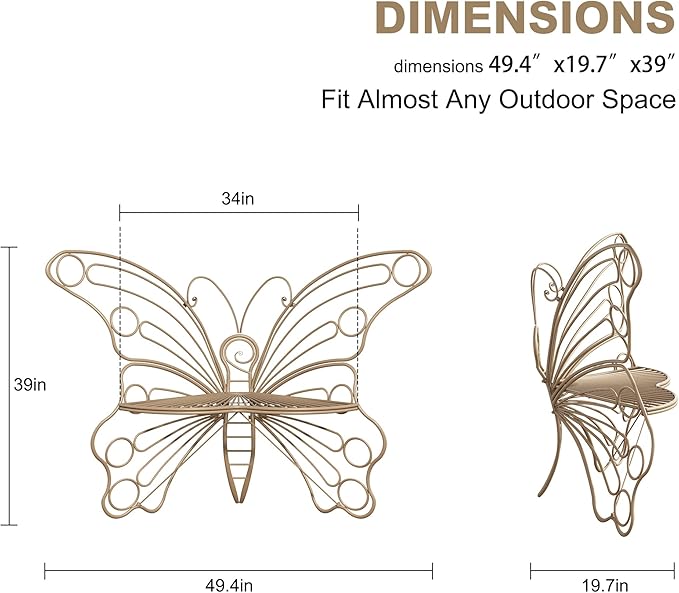 50 Inches Outdoor Bench, Garden Bench with Sturdy Iron Metal Frame, Pretty Butterfly Bench Front Porch Bench for Porch,Lawn,Garden,Yard