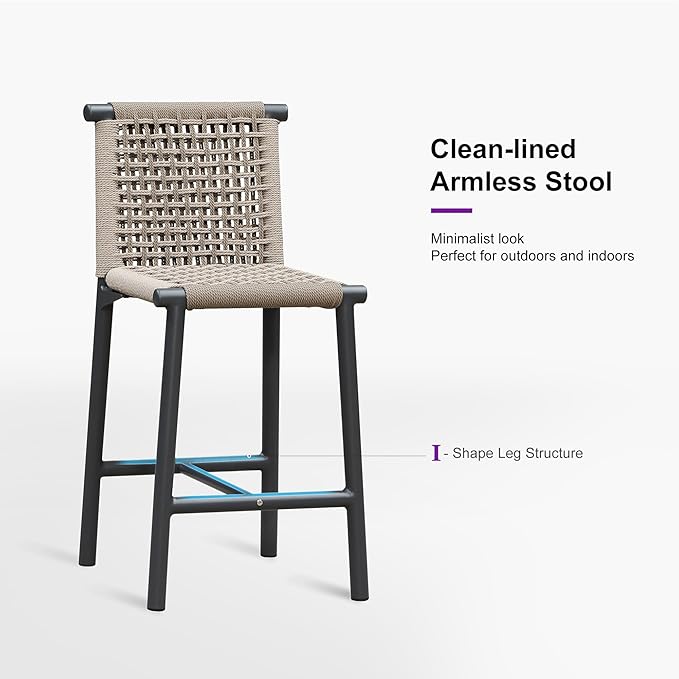 PURPLE LEAF Counter Height Stools Set of 2 with Back Aluminum Patio Bar Stools for Pool Lawn Kitchen All Weather Wicker Outdoor Bar Chairs Dark Grey