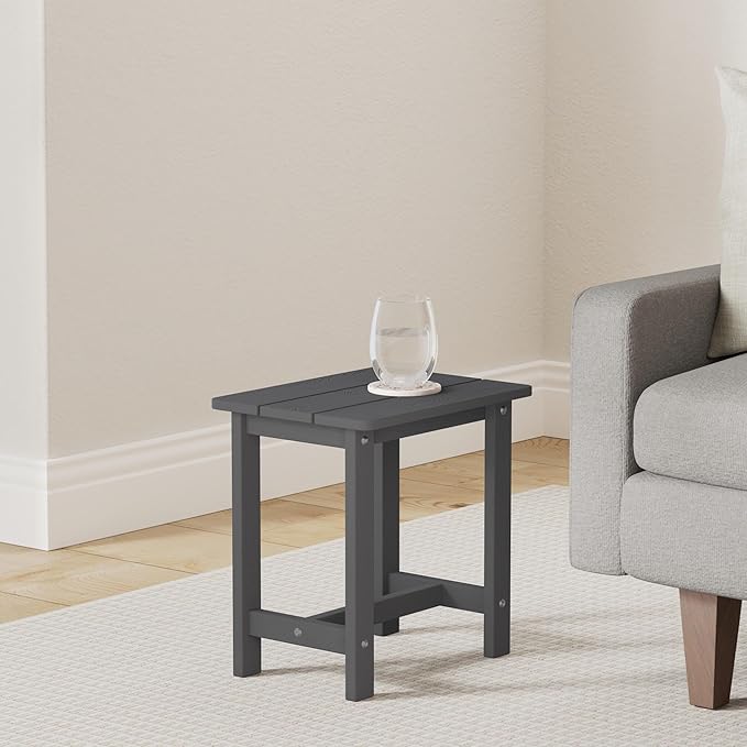 LUE BONA Outdoor Side Table, HDPS Small Outdoor Adirondack Side Tables, Outside End Table for Patio, Porch, Deck, Pool, Weather Resistant/Easy Maintenance, Dark Gray