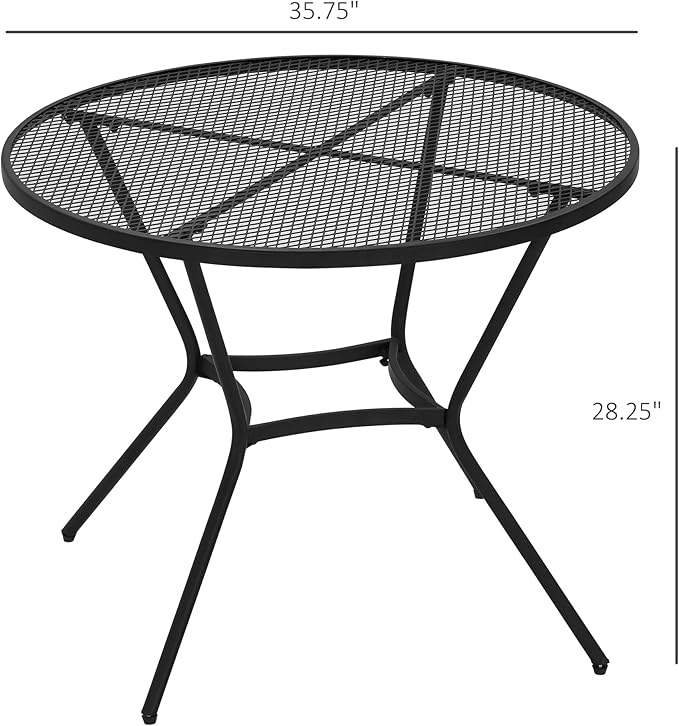 Outsunny 35" Round Outdoor Patio Bistro Dining Table, French Cafe Style, Conversation Space, Fast Drying Metal Mesh Tabletop for Garden, Backyard, Poolside, Black