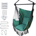 Hammock Chair Hanging Rope Swing Chair,Max 450 Lbs, Large Hanging Chair with Pocket, 2 Cushions, Removable Steel Bar, Hardware Kit Included, Superior Comfort for Indoor Outdoor (Dark Green)