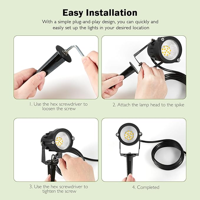 Outdoor Spotlight Warm White 2700K, 10W LED Spot Lights Outdoor for Yard Garden Tree, 120V Plug in Landscape Lighting with IP65 Waterproof for Halloween Christmas Decor, 4 Pack