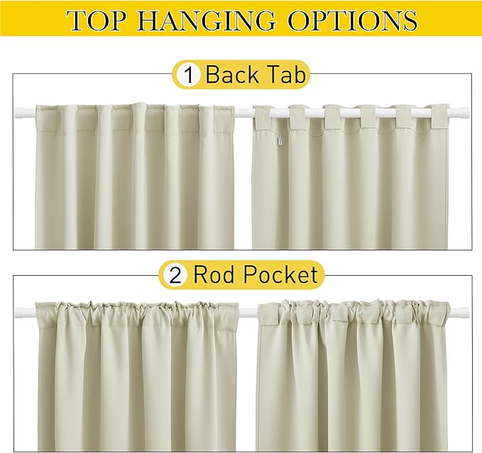 NICETOWN 2 Panels Outdoor Curtains Waterproof Pocket & Back Tab on Top & Bottom, Thermal Insulated Windproof Sun Blocking Outside Privacy Drapes for Patio with Fixed Rope, W52 x L84, Beige