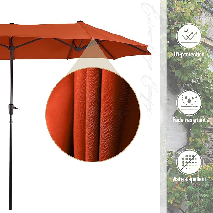 Sophia & William Patio Outdoor Table and Chairs Set with Umbrella Orange Red, Patio Dining Sets for 6, 7 Pieces Patio Table Set for Backyard Deck Porch Outside, Metal Table Rattan Chairs