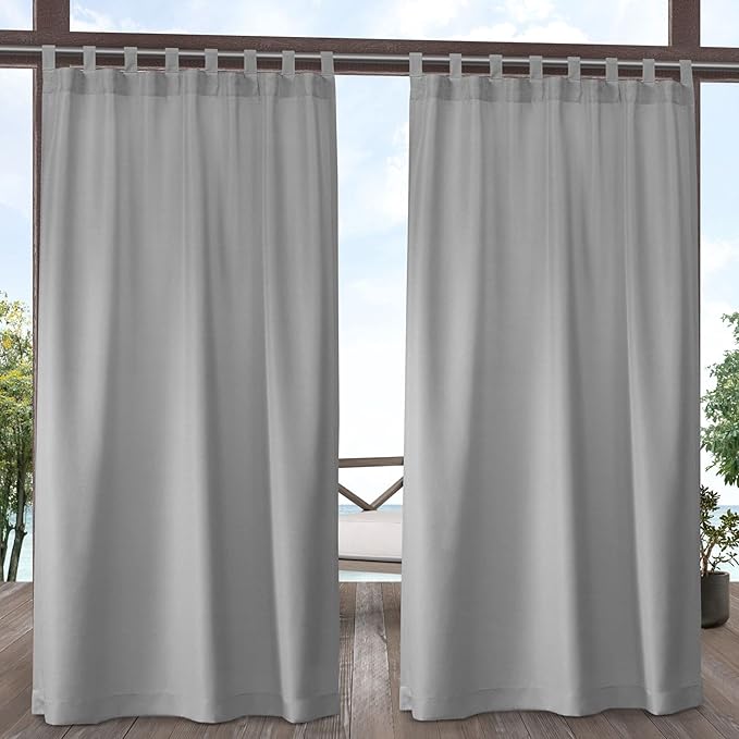 Exclusive Home Cabana Solid Indoor/Outdoor Light Filtering Hook-and-Loop Tab Top Curtain Panel, 54"x96", Cloud Grey, Set of 2