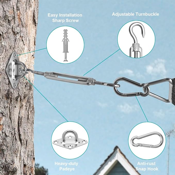 Sun Shade Sail Hardware Kit 8 Inch for Rectangle & Triangle Shade Sail Install, Stainless Steel ShadeSail Fixing Accessories for Outdoor Patio Canopy Garden, Heavy Duty Awning Attachment 40 Set