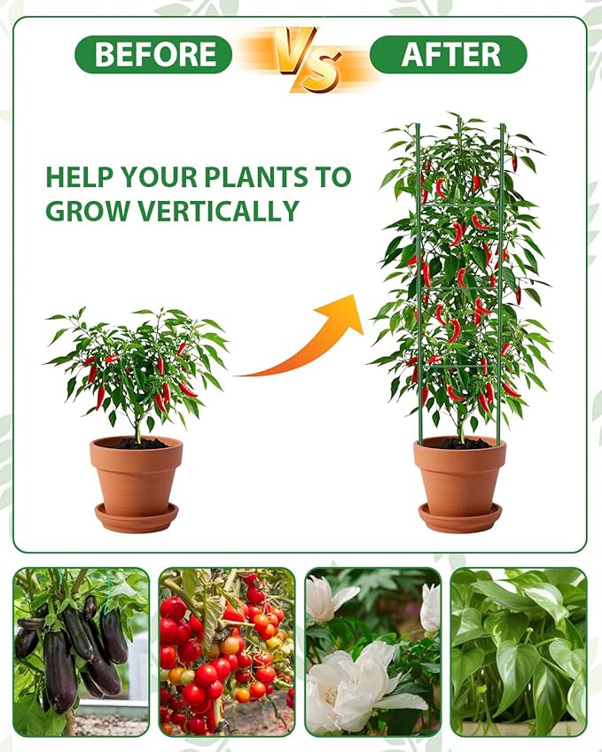 6 Pack Tomato Cages for Garden, 51in*13in Adjustable Tomatoes Plant Stakes Support Cages Trellis, Garden Trellis for Vegetable Flowers Fruits Climbing Plants- 20 Binding Wires Included