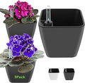 Self Watering Planters for Indoor Plants 5 inch 3 Pack Grey Planter with Water Level Indicator African Violet pots