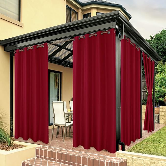 BONZER Waterproof Indoor/Outdoor Curtains for Patio Thick Privacy Grommet Curtains for Bedroom, Living Room, Porch, Pergola, Cabana, 1 Panel, 84W x 95L inch, Red