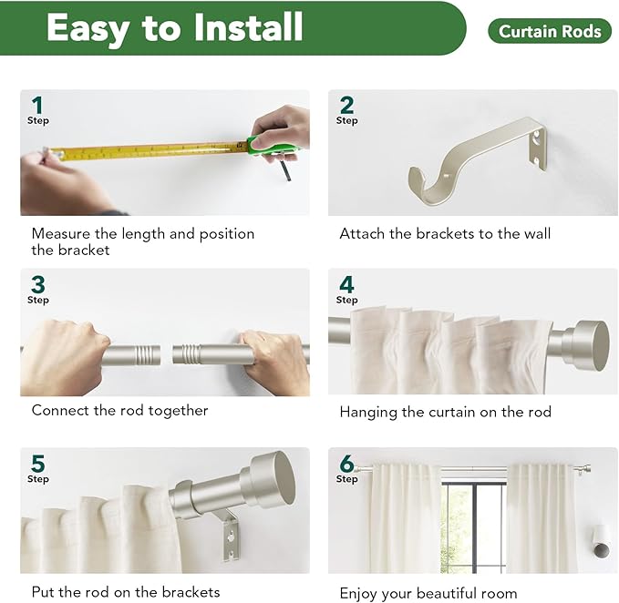 Time Forest Curtain Rods for Windows 66 to 120, 1 Inch Adjustable Heavy Duty Long Window Outdoor Curtain Rod for Patio, Drapery Rods with Simple End Caps, Size 32"-120", Brushed Nickel