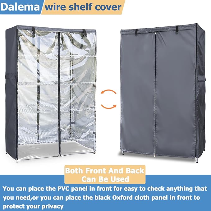 Waterproof Shelf Cover,600D Heavy Duty Dustproof Storage Wire Rack Covers,Outdoor Shelving Covers for Wire Shelves with Zipper 48''x18''x72'',Clear Front.