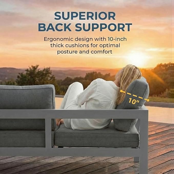 Solaste Aluminum Patio Furniture Set for All Weather, Oversized Metal Outdoor Furniture Set with 27.5" Deep Seating and 3.2" Wide Armrest, Outdoor Patio Sofa with 10" Back Suport Cushion
