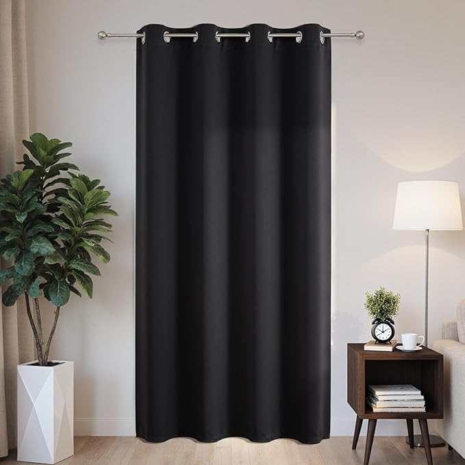 Joydeco Blackout Patio Sliding Door Curtains 108 Inches Long, Grommet Privacy Room Divider Curtains, Extra Wide Thermal Blackout Drapes for Bedroom Living Room (Black, 60Wx108L, 1 Panel)