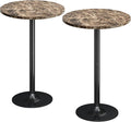 Flamaker Round Bistro Pub Table Modern Style Metal Base MDF Top Cocktail Bar Table Counter Bar Height for Pub, Dining Room, Party (2, Marble-Black)