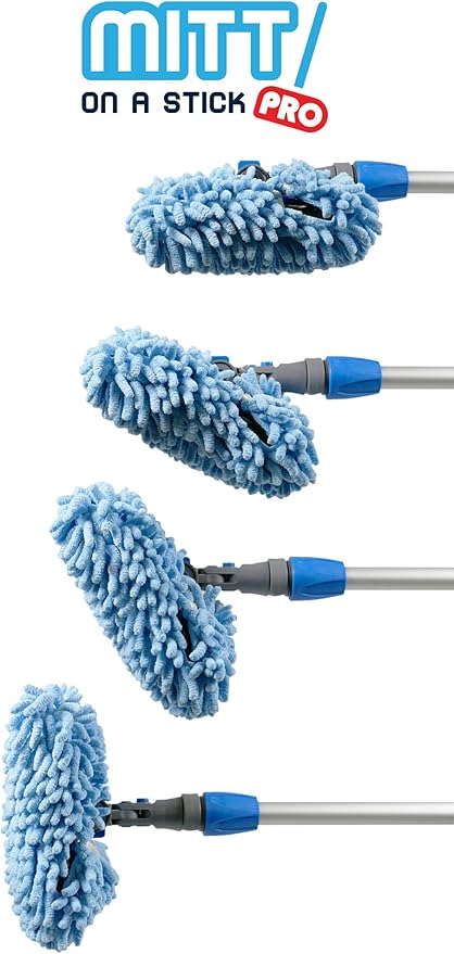 Autofiber [Mitt on a Stick PRO] Adjustable Head Car Wash Brush | 61" Sectional Angled Pole (Red Dragon Cover)