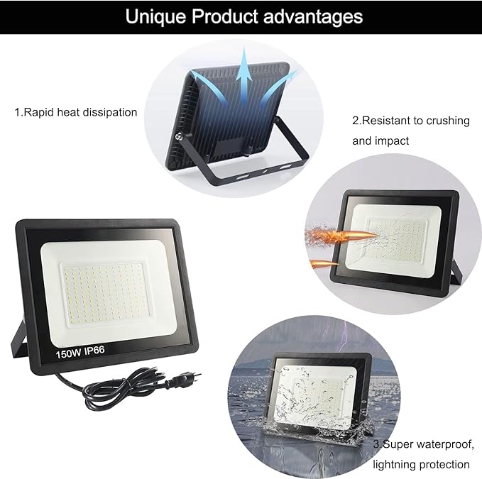 4Pack LED Flood Light Outdoor,100W LED Work Light 11000lm with 6FT US Plug,IP66 Waterproof Exterior Security Lights,6000K Daylight White Outside Floodlights Slim Design for Playground Yard